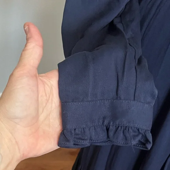 Chaps est 1978, Navy Button-Front,Ruffle-Cuff,Shirt-Dress,Tie-Waist ,EUC,Size XL - Picture 6 of 14